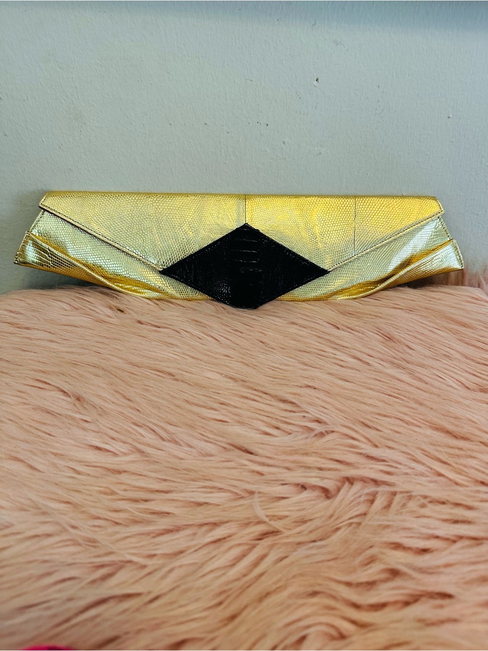 Gold Envelope Clutch with Black Diamond Accent